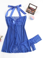 Plus Size Lace Mesh Bowknot Ruffle Lingerie Babydoll