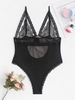 Plus Size Lace Mesh Cutout Lingerie Teddy