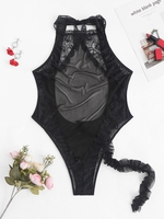 Plus Size Lace Mesh Lingerie Teddy with Tail