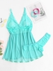 Plus Size Lace Mesh Sheer Sexy Lingerie Babydoll Set