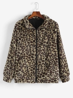 Plus Size Leopard Faux Fur Pocket Coat