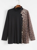 Plus Size Leopard Mock Button T Shirt