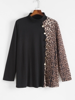 Plus Size Leopard Mock Button T Shirt