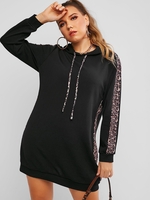 Plus Size Leopard Panel Hoodie Dress