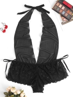 Plus Size Low Cut Lace Mesh Sheer Lingerie Teddy
