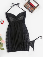 Plus Size Mesh Lace Sheer Lingerie Babydoll Set