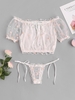 Plus Size Mesh Sheer Puff Sleeve Embroidered Lingerie Set