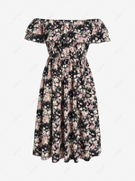 Plus Size Off Shoulder Layered Flounce Floral Dress