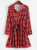 Plus Size Plaid Half Button Belted Dress