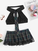 Plus Size Plaid Lace Schoolgirl Lingerie Costume Set