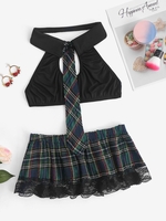 Plus Size Plaid Lace Schoolgirl Lingerie Costume Set