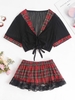 Plus Size Plaid Mesh Lace Insert Skirt School Girl Costume