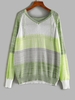 Plus Size Pointelle Knit Raglan Sleeve Colorblock Hooded Knitwear