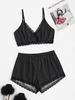 Plus Size Polka Dot Lace Trim Pyjama Set