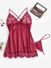 Plus Size Satin Lace Eyelash Panel Sexy Lingerie Camisole Set