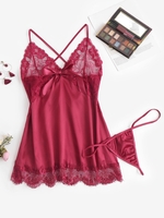 Plus Size Satin Lace Eyelash Panel Sexy Lingerie Camisole Set