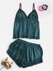 Plus Size Satin Ruffle Lace Trim Split Side Pajamas