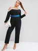 Plus Size Skew Neck Flower Applique Wide Leg Jumpsuit