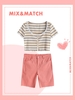 Plus Size Striped Botton Up Lettuce Trim Tee and Ripped Colored Denim Shorts Set