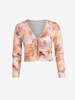 Plus Size Tie Dye Ruched Bowknot T Shirt