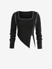 Plus Size Topstitching Slit Asymmetric T Shirt