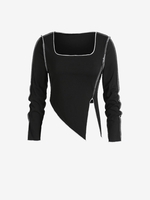 Plus Size Topstitching Slit Asymmetric T Shirt