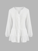 Plus Size V Notched Button Up Flounce Hem Blouse