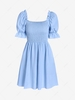 Puff Sleeve Smocked Milkmaid Mini Dress S Light blue