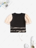 Puff Sleeve Two Tone Bicolor Straps Tee L Black
