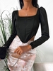 Puff Sleeve U Neck Corset Top L Black