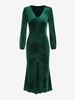 Puff Sleeve Velvet Mock Button Slit Maxi Bodycon Dress Xl Deep green
