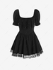 Puff Sleeves Bow Decor Smock Dress S Black