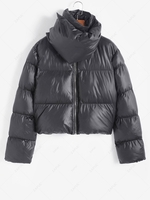 Puffer Quilted Adjustable High Neck Padded Coat M Black