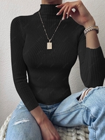 Pullover Mock Neck Plain Slim Sweater Black