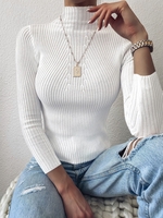 Pullover Mock Neck Plain Slim Sweater White
