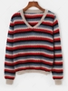 Pullover V Neck Striped Sweater Blue
