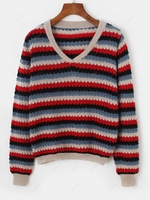 Pullover V Neck Striped Sweater Blue