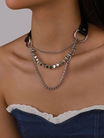 Punk Layered Chain Decorated PU Choker