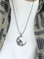 Punk Skull Moon Pendant Necklace For Men