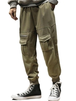 Pure Color Pockets Drawstring Beam Feet Pants 2xl Green