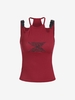 Push Buckle Ribbed Embroidered Cut Out Tank Top M Deep red