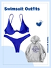 Push Up Plunge Bikini with Fleece-lined THE ORIGINAL Graphic Marled Hoodie Blue