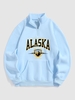 Quarter Zip ALASKA Graphic Fleece Thermal Lined Front Pocket Vintage Pullover Sweatshirt Xl Light blue
