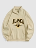 Quarter Zip ALASKA Graphic Fleece Thermal Lined Front Pocket Vintage Pullover Sweatshirt Xl Light coffee