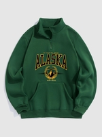 Quarter Zip ALASKA Graphic Fleece Thermal Lined Front Pocket Vintage Pullover Sweatshirt Xxl Deep green