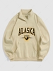 Quarter Zip ALASKA Graphic Fleece Thermal Lined Front Pocket Vintage Pullover Sweatshirt Xxl Light coffee