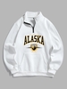 Quarter Zip ALASKA Graphic Fleece Thermal Lined Front Pocket Vintage Pullover Sweatshirt Xxl White