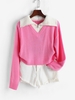 Quarter Zip Colorblock Cropped Sweater S Light pink