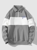 Quarter Zip Colorblock Polo Collar Sweatshirt M Gray