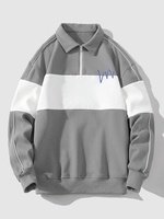 Quarter Zip Colorblock Polo Collar Sweatshirt S Gray